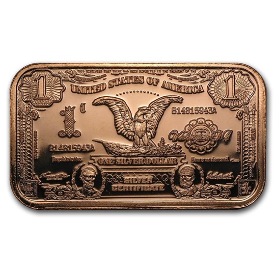 1 oz Copper Bar - $1.00 Eagle Silver Certificate Replica 1 oz Copper Bar - $1.00 Eagle Silver Certificate Replica